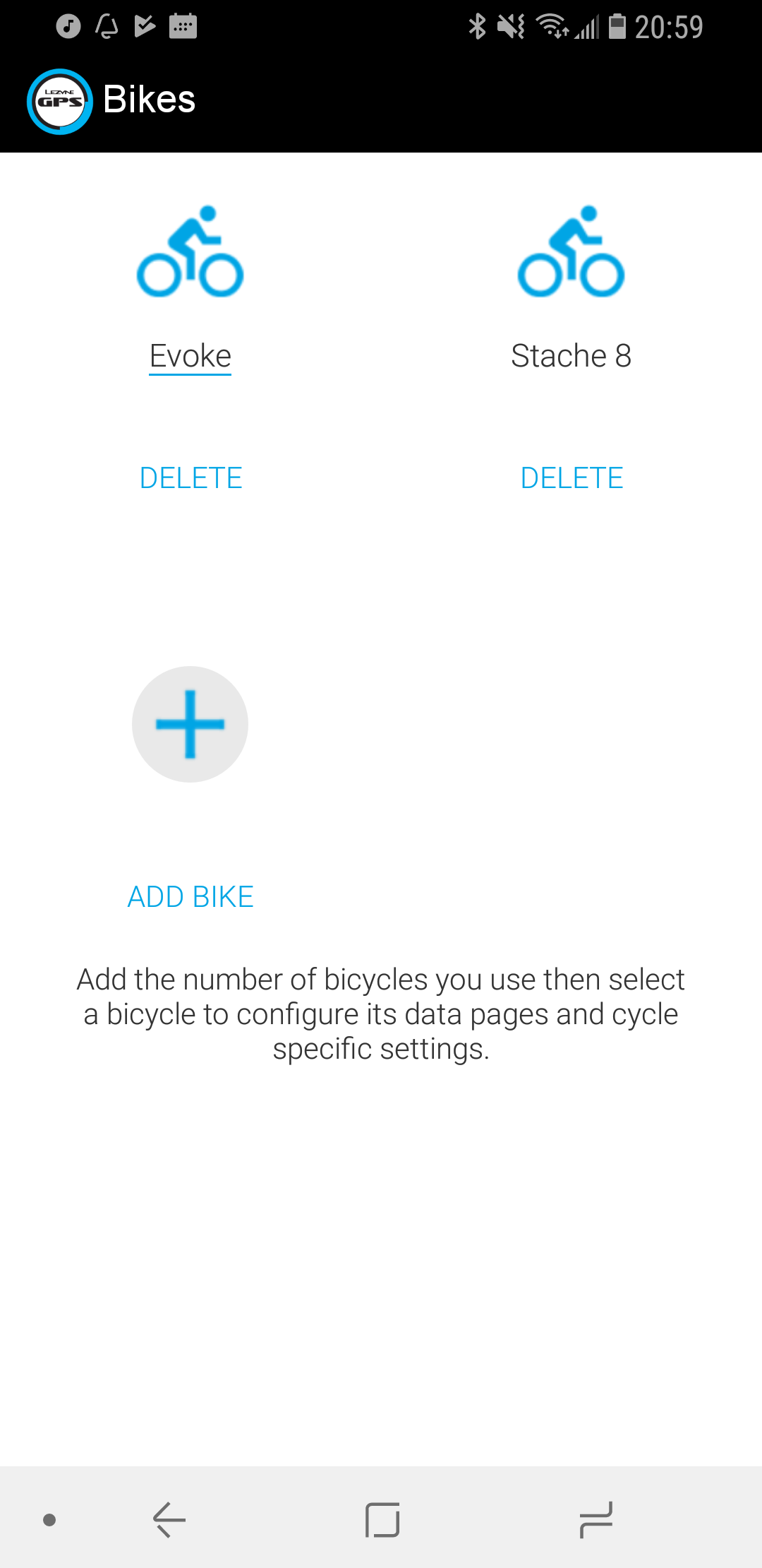 Phone app bike settings